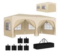 Outsunny Tonnelle de jardin 3x6 m Pop-up pliable – Hauteur réglable, 6 sacs à lester, UPF50+ Sable