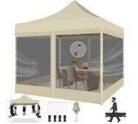 Tonnelle Pliante 3x3 Imperméable,Tonnelle de Jardin Exterieur avec Moustiquaire Parois Latérales,Barnum Pliant，kaki