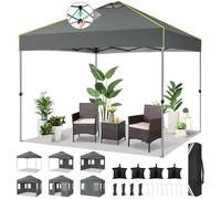 Tonnelle Pliante 3x3 Tonnelle De Jardin Exterieur ImperméAble Tente De Reception Avec 4 Panneaux LatéRaux,Uv 50+,Gris