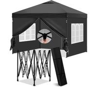 Tonnelle Pliante 3x3m, Pergola de Jardin, Barnum, Tente de Réception avec Parois Latérales Amovibles,Fenêtres, Anthracite E0UEG0018