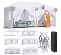 Tonnelle Pliante 3x6 de Jardin, Imperméable et Stable, Tente de Reception, Tonnelle de Jardin avec 6PCS Panneaux latéraux,fête extérieure, 12 Crochets de Sol, pour Plage/Festival/Camping/marché, Blanc