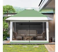 Tonnelle Pliante à Auvent avec Moustiquaire 3.6x3.6 m, Anti-UV, Vert Olive | Montage en 3 Min, Capacité 10-12 Personnes, Toile Imperméable, Et Sac à Roulettes, Tonnelle de Jardin Exterieur et Camping