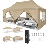 Tonnelle Pliante Barnum Pliant 3x6m - Imperméable avec UV Protection 50+ et 6 Parois Latéraux pour Plage, Mariage & Camping, Khaki