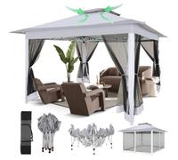 Tonnelle Pliante de Jardin Exterieur 3,6x3,6 avec Moustiquaire - Imperméable, Anti-UV - avec 4 Sacs de Sable - Gris clair