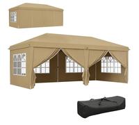 Outsunny Tonnelle Barnum Pliant Pop-up imperméabilisé 6L x 3l x 2,7H m 4 parois latérales Amovibles 4 fenêtres + Sac de Transport Kaki