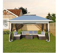 Tonnelle Pliante Pop-Up 3,9x3,9m avec Moustiquaire,Tente de Réception Anti-UV Imperméable,Hauteur Réglable,4 Sacs de Lestage,bleu