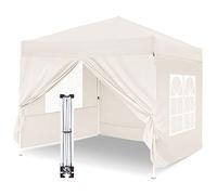Tonnelle pop-up 2,5 x 2,5 m - Auvent de jardin portable avec 4 sacs de sable, 8 piquets, 4 cordes et sac de transport - Idéal pour les fêtes, le camping et les marchés agricoles - Couleur beige