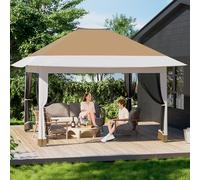 Tonnelle pop-up, 3,7 x 3,7 m, robuste, avec 4 panneaux latéraux moustiquaires, protection UV, ventilation à 360°, grande tente, facile à monter, double toit, pavillon pour patio, jardin, terrasse