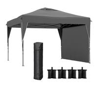 Tonnelle Pop-Up Barnum Pliant 3 X 3 X 2,65 M - Paroi Latérale Amovible, Sac Transport, Sacs À Lester - Acier Toile Gris