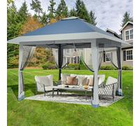 Tonnelle pop-up, robuste, 4 x 4 m, avec 4 panneaux latéraux moustiquaires, protection UV, ventilation à 360°, grande tente, facile à monter, double toit, tonnelle pour patio, jardin, terrasse, réunion