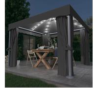 Tonnelle - vidaXL - 3x3m - Anthracite - Rideaux et guirlande lumineuse LED - Autoportante