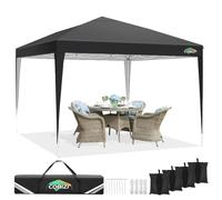 Tonnelles Pliantes 3x3m, Tonnelle de Jardin Résistantes au Vent et à l'eau, Tonnelles de Camping Réglables en Hauteur avec Sacs de Sable Inclus pour Camping, Plage, Mariage, Fête, Festival(Noir
