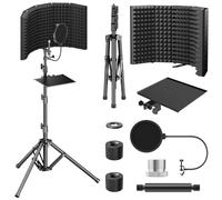TONOR Bouclier D'isolation pour Micro, Bouclier en Mousse Absorbante Haute Densité avec Filtre Anti-pop et Support de Trépied, Design Pliable pour Podcasts, Streaming, au Chant, T65