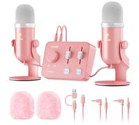 TONOR Ensemble D'équipements Micro ASMR, Microphone à Double Condensateur avec Interface Audio, Audio 3D Immersif, Son Clair, Contrôle du Volume, Kit pour ASMR, Podcast, Enregistrement, Rose