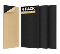 TONOR Lot de 4 Grands Panneau Acoustique Mural, 120x60x0,9 cm Mousse Acoustique Décorative Autocollante Pour absorber les échos dans les Maisons, les Bureaux et les Studios D'enregistrement, Noir