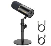 TONOR Micro Dynamique USB/XLR, PC Professionnel Podcast Microphone de Qualité Broadcast avec Support de Bureau pour Streaming Studio Chant Stream, Le Bouton de Mise en Sourdine Rapide, 200cm, TD520