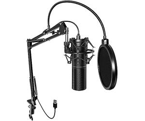 TONOR Micro Gaming à Condensateur PC, USB Microphone Cardioïde avec Support de Bras pour Podcasting, Streaming, Singing, Enregistrement Studio, Conversation, Youtube Voix-Off, Gamer, 200cm, Q9 Nouveau