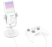 TONOR Micro Gaming Compatible avec Xbox, Microphone de Streaming à Condensateur RGB avec Autonomie de Batterie de 30 Heures, Coupure du Son en Un Clic, Compatible avec Xbox, Blanc, 200cm,TCX3