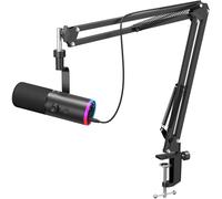 TONOR Micro Gaming Dynamique pour PC, Microphone Cardioïde Streaming XLR/USB avec Bras pour Podcasting/Studio, Annulation de Bruit IA, RGB Contrôlable, Prise Casque 3,5 mm, Noir, TD510 AIR H+
