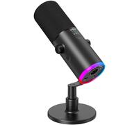 TONOR Micro Gaming Dynamique pour PC, Microphone Cardioïde Streaming XLR/USB avec Bureau pour Podcasting/Studio, Annulation de Bruit IA, RGB Contrôlable, Prise Casque 3,5 mm, Noir, TD510 AIR