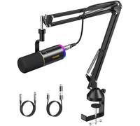 TONOR Micro Gaming USB/XLR avec Bras de Support, RGB Cardioïde Dynamique Microphone en métal pour Streaming, Podcasting, Gaming, Enregistrement Vocal, PC Mic pour Mac Mixer Cartes, TD520S+