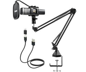TONOR Micro PC, USB Microphone Condensateur Professionnel avec Support de Bras pour Gaming Streaming Podcast Studio Youtube Gamer Chant Voix-Off,pour Ordinateur de Bureau et Laptop, 200 cm,TC30+