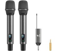 TONOR Micro sans Fil, Microphone sans Fil Rechargeable Professionnel, Micro Dynamique en Métal 2x100 UHF pour Karaoké/église/Chant/Mariage/DJ, Volume Réglable, 262ft Range, TW520