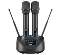 TONOR Micro sans Fil Rechargeable, système de Microphone Portable Double UHF en métal avec récepteur Bluetooth, portée UHF de 80 m pour karaoké à Domicile, église, fête, DJ, Mariage TW790 Noir