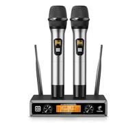 TONOR Microphone sans fil UHF sans fil professionnel dynamique sans fil double système de microphone à main kit KTV pour karaoké, fête, DJ, église, mariage, réunion, 60 m, gris TW820