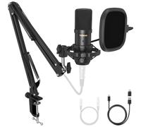 Tonor Set de micros USB/XLR double pour podcast, kit de micro de studio professionnel avec bras articulé pour l'enregistrement, micro PC à condensateur en métal avec bouton de sourdine, USB-A