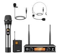 TONOR Système de Micro sans Fil UHF, Microphones à Main/de Poche/de Casque/Cravate, Transmetteur Bodypack, Récepteur pour métal, 2x5 fréquences, 60M pour Le Chant karaoké Conférence Église