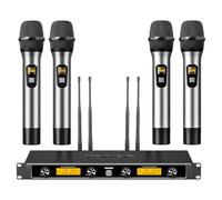 TONOR Système de Microphones sans Fil avec 4x5 Canaux Microphones à Main sans Fil en Métal, 4 Antennes pour Une Portée de 90m UHF, Signal Stable pour Le Chant, la Fête, l'église, Le Karaoké, Argent