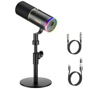 TONOR USB/XLR Gaming Micro, Microphone Dynamique RGB pour Gaming, Podcasting, Broadcasting, Enregistrement Vocal, Bouton muet, Prise Casque, Micro Vocal en métal pour PC Mac Android, TD520S
