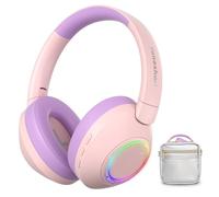 TONOSHARK Casque antibruit pour enfants, lumières LED RVB colorées, 60 heures d'autonomie, Bluetooth 5.4 sans fil avec microphone intégré pour la maison/l'école/la fête - Comprend un étui portable