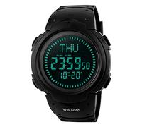 TONSHEN Boussole Montre Hommes Digital LED Outdoor Sport Tactique Militaire Electronique Quartz Montres 50M Etanche Plastique Lunette et Caoutchouc Bande 3 Alarme Monde Temps Montre pour Hommes (Noir)