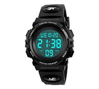TONSHEN Digital Sport Etanche Montre Plastique Lunette et Caoutchouc Bande LED Electronique Outdoor Tactique Militaire Quartz Montres Bracelet Grand Numérique (Petit Noir)
