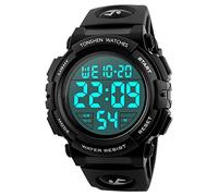 TONSHEN Digital Sport Etanche Montre Plastique Lunette et Caoutchouc Bande LED Electronique Outdoor Tactique Militaire Quartz Montres Bracelet Grand Numérique (Grand Noir)