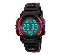 TONSHEN Digital Sport Etanche Montre Plastique Lunette et Caoutchouc Bande LED Electronique Outdoor Tactique Militaire Quartz Montres Bracelet Grand Numérique (Petit Rouge)