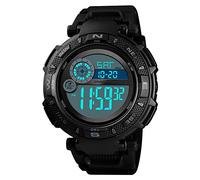 TONSHEN Digitale Montre 50M Etanche LED Double Temps Multifonctionnelnel Alarme Chronomètre Outdoor Militaires Sport Montres Plastique Caisse et Caoutchouc Ruban (Noir)
