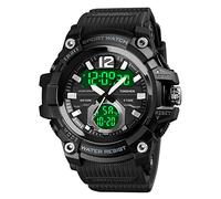 TONSHEN Digitale Sport Montre Homme Grand Cadran LED Analogique Quartz Trois Temps 50M Etanche Outdoor Militaire Plastique Caisse et Caoutchouc Ruban Montres Bracelet (Noir)