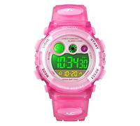 TONSHEN Enfant Digitale Montre Garçon et Fille 50M Etanche LED Multicolore Rètro Eclairage Outdoor Multifonctionnel Sport Montres Bracelet Plastique Caisse et Caoutchouc Ruban (Rose)