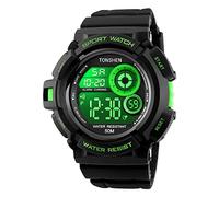 TONSHEN Grand Cadran Digitale Montre Homme 50M Etanche Multicolore LED Rétro Eclairage Outdoor Militaire Sport Montres Bracelet Plastique Caisse et Caoutchouc Ruban (Vert)