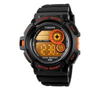 TONSHEN Grand Cadran Digitale Montre Homme 50M Etanche Multicolore LED Rétro Eclairage Outdoor Militaire Sport Montres Bracelet Plastique Caisse et Caoutchouc Ruban (Orange)