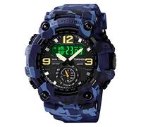 TONSHEN Homme Digitale Sport Montre LED Analogique Quartz Trois Temps 50M Etanche Outdoor Militaire Multifonctionnelnel Plastique Caisse et Caoutchouc Ruban Montres Bracelet (Bleu)