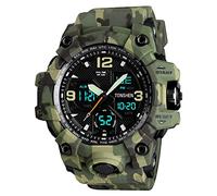 TONSHEN Homme Grand Cadran Multifonctionnelnel Digitale Montre LED Analogique Quartz Double Temps 50M Etanche Outdoor Militaires Sport Plastique Montres (Vert)