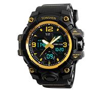 TONSHEN Homme Grand Cadran Multifonctionnelnel Digitale Montre LED Analogique Quartz Double Temps 50M Etanche Outdoor Militaires Sport Plastique Montres (Jaune)