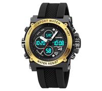 TONSHEN Homme Multifonctionnel Électronique Sport Montre 50M Etanche LED Alarme Analogique Quartz Double Temps Digital Montres Bracelet Plastique Caisse et Plastique Ruban