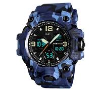 TONSHEN Homme Outdoor Sport Digital Montres Bracelet LED Analogique Quartz Double Temps Plastique Caisse et Caoutchouc Ruban 50M Etanche (Bleu Camo)