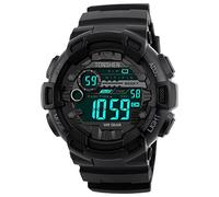 TONSHEN Hommes Montre Digital Sport Outdoor Tactique Militaire LED Electronique Outdoor Multifonction Montres Homme Plastique Lunette et Plastique Bande Montre Bracelet (Noir)