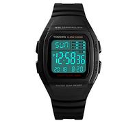 TONSHEN Montre Unisexe Outdoor Sport LED Double Temps Rectangle Plastique Caisse et Caoutchouc Ruban 50M Etanche Digitale Montres Bracelet Multifonctionnel Alarme Chronomètre (Noir)